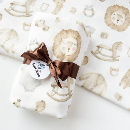mussola neonato cotone e bambù traspirante con leone giraffe unisex genere neutro safari adatto a molteplici usi grandi dimensioni