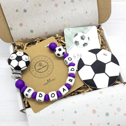 Catenella portaciuccio calcio fiorentina viola personalizzata con nome in silicone idea regalo a tema calcio 