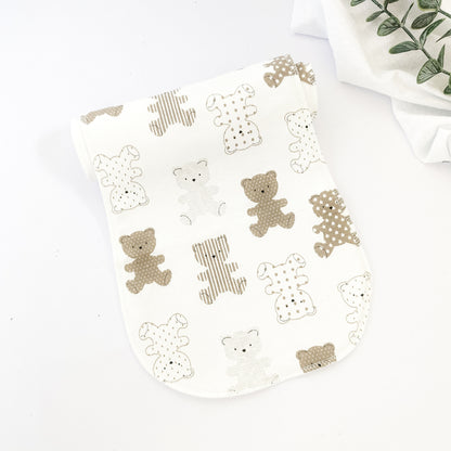 Set di 5 salviette ruttino neonato in cotone morbido con orsetti e righe, ideali per allattamento e protezione vestiti, SKU: 12345