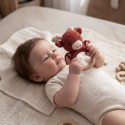 Baby dragon rattle with wooden ring