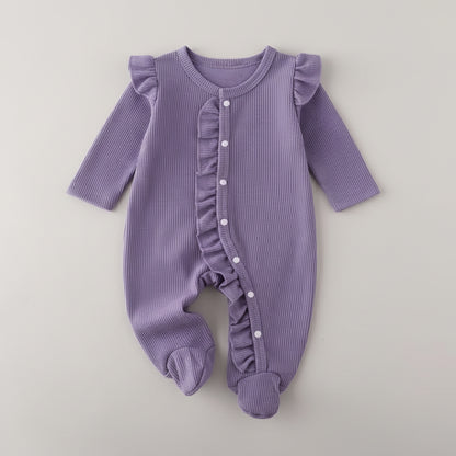 Pagliaccetto neonata viola con voulant tagli 1-3 mesi